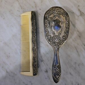 Vintage Silver Brush and Comb Set Floral Detail